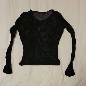 Black Mesh Long Sleeve Top